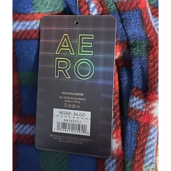 Aeropostale Sleepwear Pants Mens Small Plaid Polar Fleece Lounge Green Blue - Picture 5 of 6